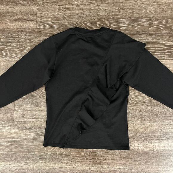 EUC Nation Los Angeles Farrah Top Black Sz XS Asymmetric Ruffle Sleeve Chic Tee - Picture 9 of 16